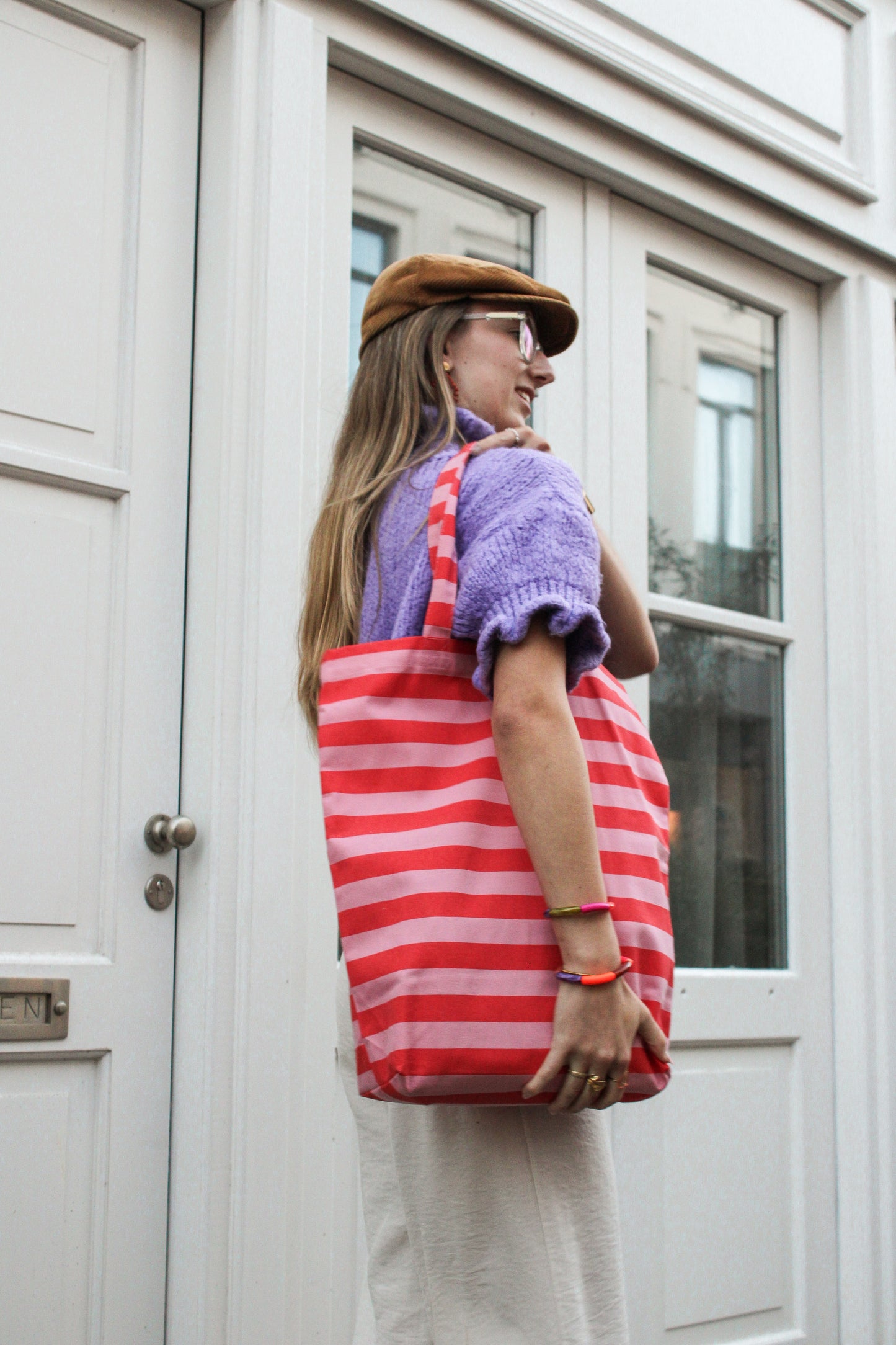 Tas streep rood roze