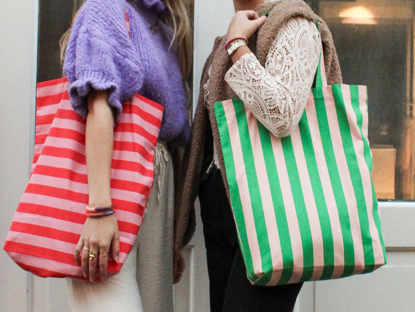 Tas streep groen roze